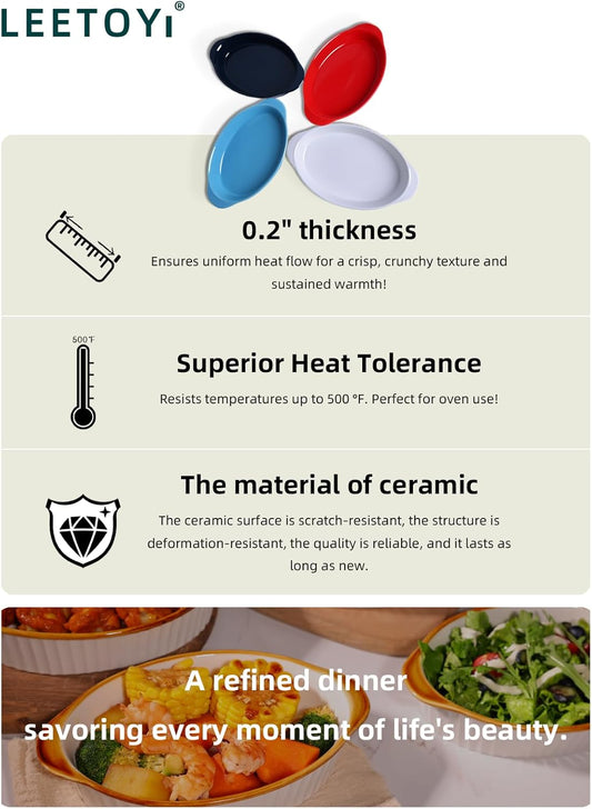 LEETOYI Porcelain 9x13 Large Oval Au Gratin Pans,Baking Dish for Servings, Bakeware with Double Handle for Kitchen and Home, Navy