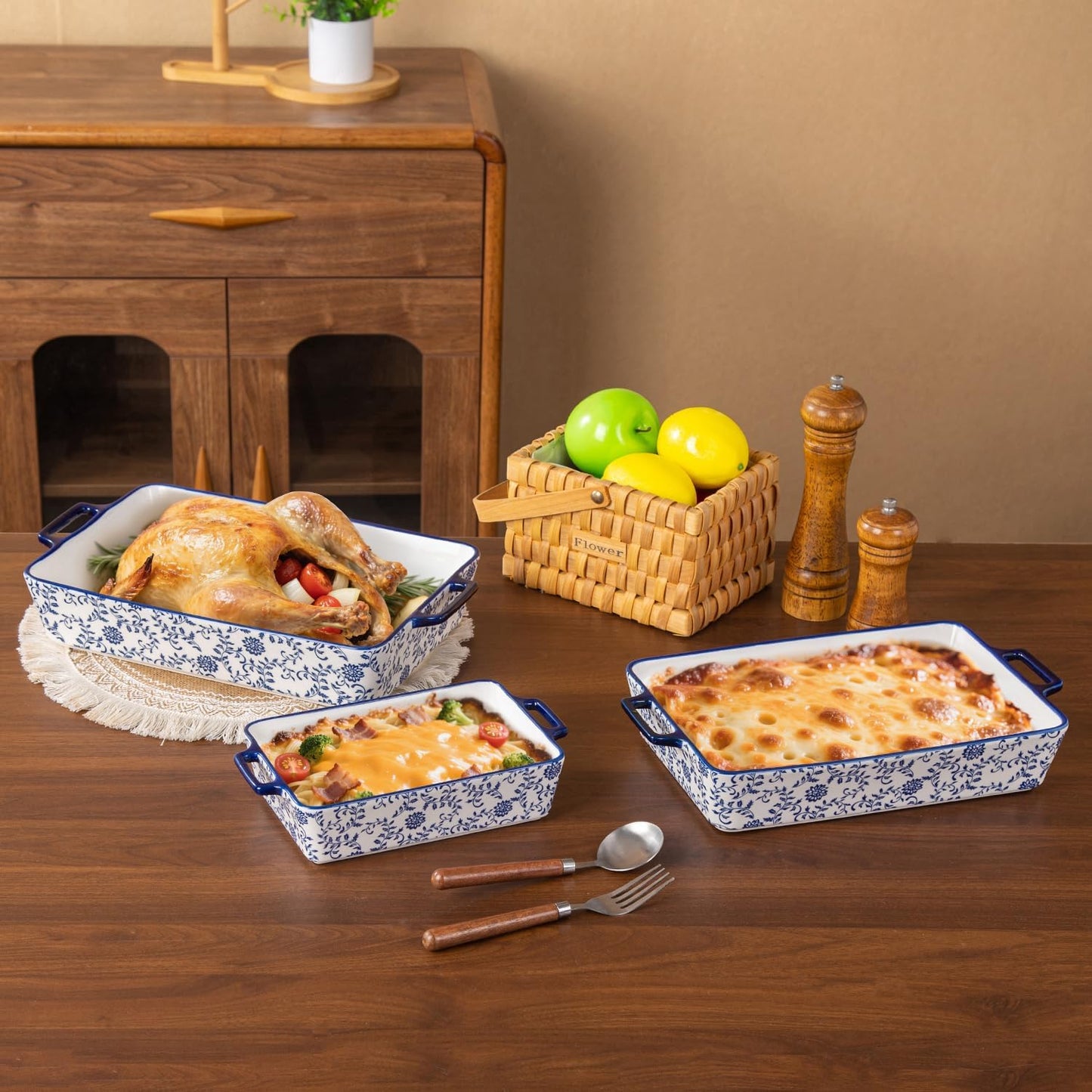 Bakeware Set Ceramic Baking Dish Casserole Dishes for Oven Rectangular Lasagna Pan for Cooking, Kitchen - Microwave Dishwasher Safe - Wedding & House Warming Gift, Set of 3, Blue