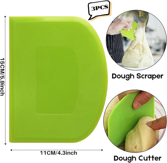 SURDOCA Dough Scraper Bench Scraper - 3P 5.9x4.3" Plastic Flexible Bowl Scraper, Sharp Edge & Angles Cake Scraper. Non-Slip Bakeware Decorating Tools Sculpting & Modeling Tools - Pink+Green+Pink
