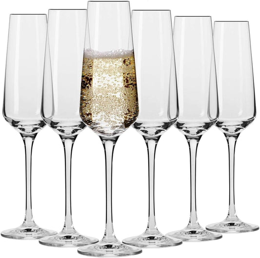 Krosno Crystal Champagne Flute Glasses, Set of 6, 6.1 oz, Avant-Garde Collection, Classic Shape for Timeless Style, Ideal for Mimosas, Prosecco, Sparkling Wine, Dishwasher Safe, Made in Europe