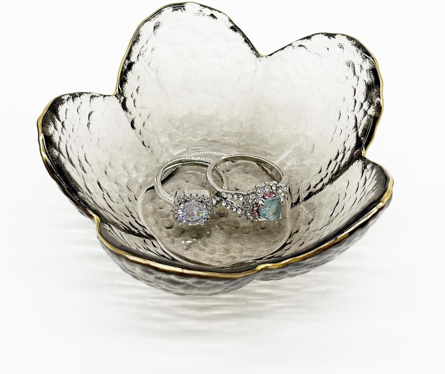Glass Jewelry Dish Tray, Small Jewelry Tray Trinket Dish, Flower Ring Dish Engagement Gift, Crystal Ring Holder for Women, Bathroom Jewlery Plate Dish, Nightstand Jewelry Bowl for Earrings