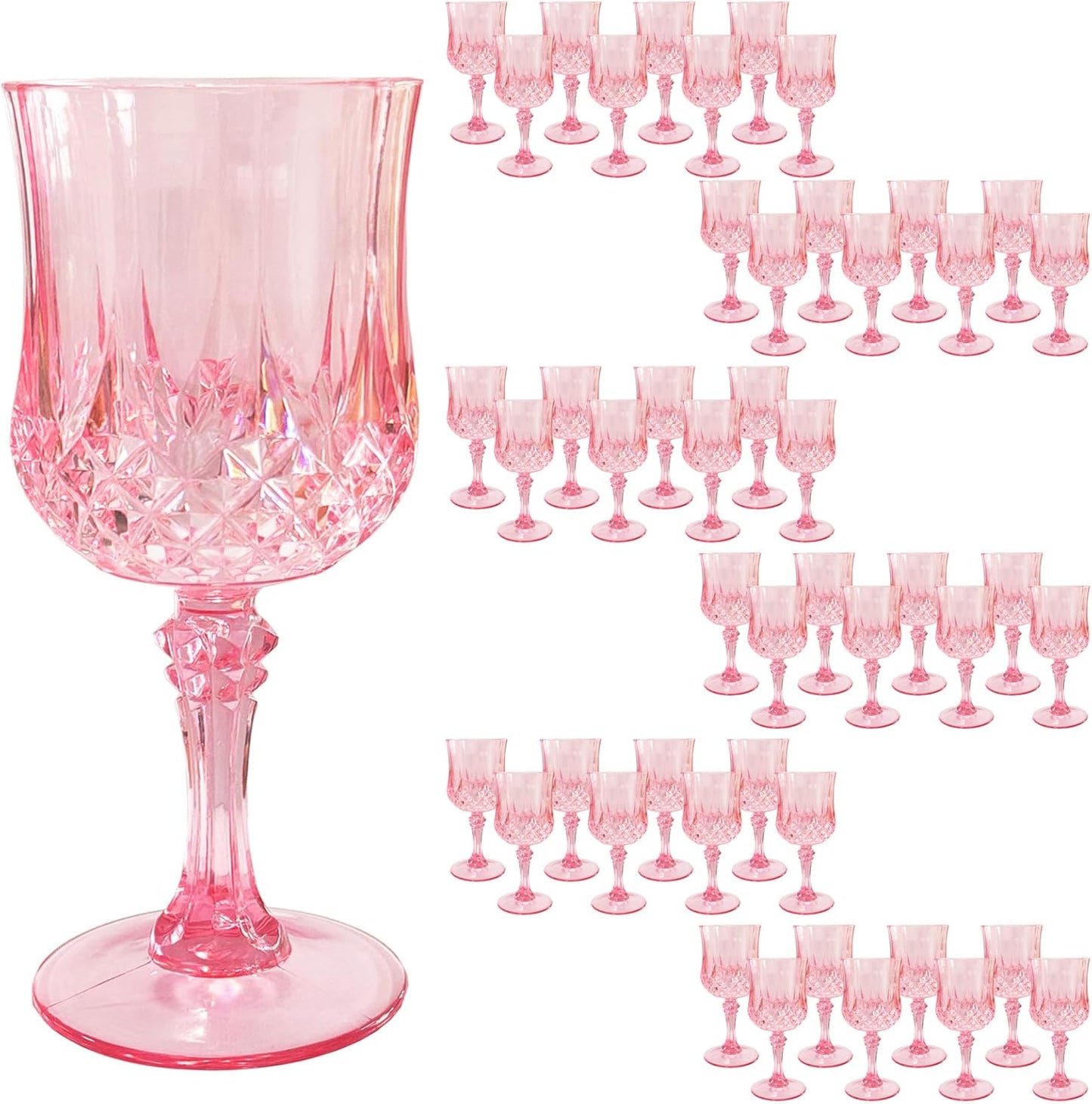 48 PCS Pink Plastic Wine Glasses,Reusable Plastic Wine Glasses,Pink Goblet Glass,Durable and Sturdy Cups Can Be Used for Various Parties Such as Weddings!