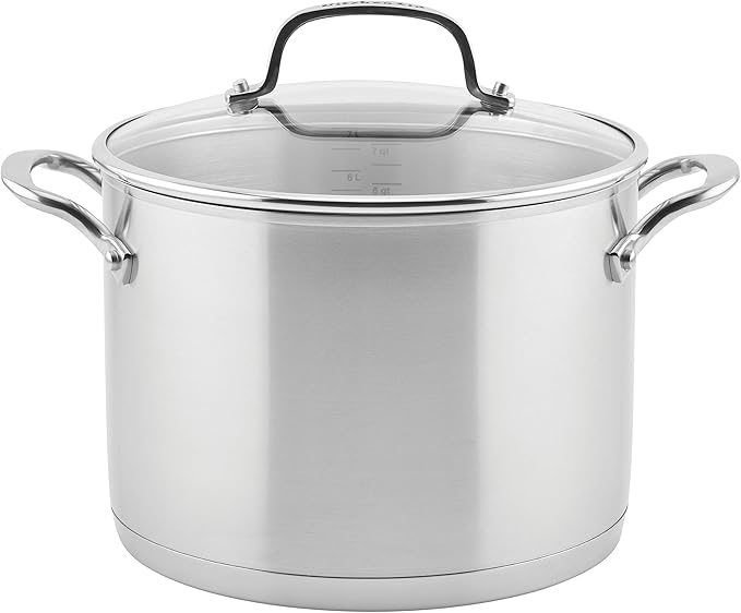 KitchenAid 71003 3-Ply Base Brushed Stainless Steel Stock Pot/Stockpot with Lid, 8 Quart