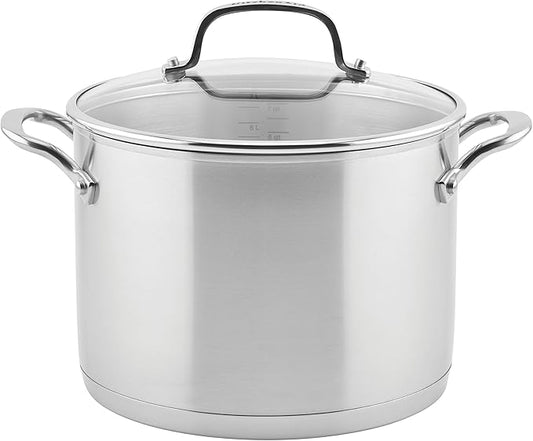 KitchenAid 71003 3-Ply Base Brushed Stainless Steel Stock Pot/Stockpot with Lid, 8 Quart