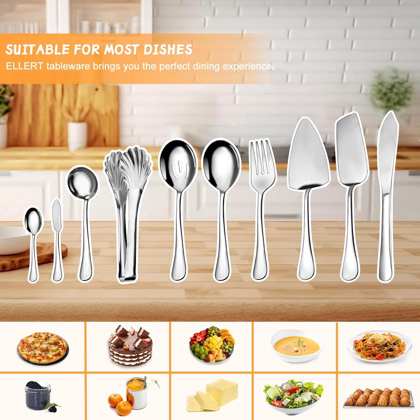 Stainless Steel Serving Utensils Set, 10-Piece Hostess Collection, Includes Spoons, Forks, Tongs, Ladle and Pie Server