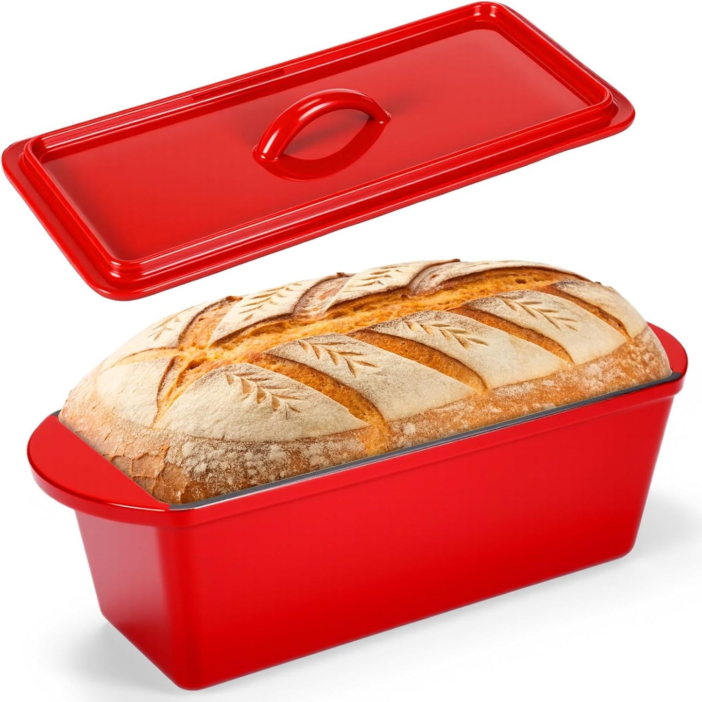 Enamelled Cast Iron Dutch Oven Pot with Lid 4QT Heavy Duty Cast Iron Bread Pan with Dual Handles Nonstick Enameled Cookware for Sourdough Bread Baking Roasting Stewing Braising Frying, Red