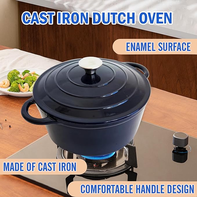 Vivicreate 5.3QT Cast Iron Dutch Oven with Lid, Enamel Coated, Round Casserole Pot for Oven & Stovetop, Durable Cookware for Baking, Roasting, Braising – Horno Holandés de Hierro Fundido con Esmalte, 5.3QT