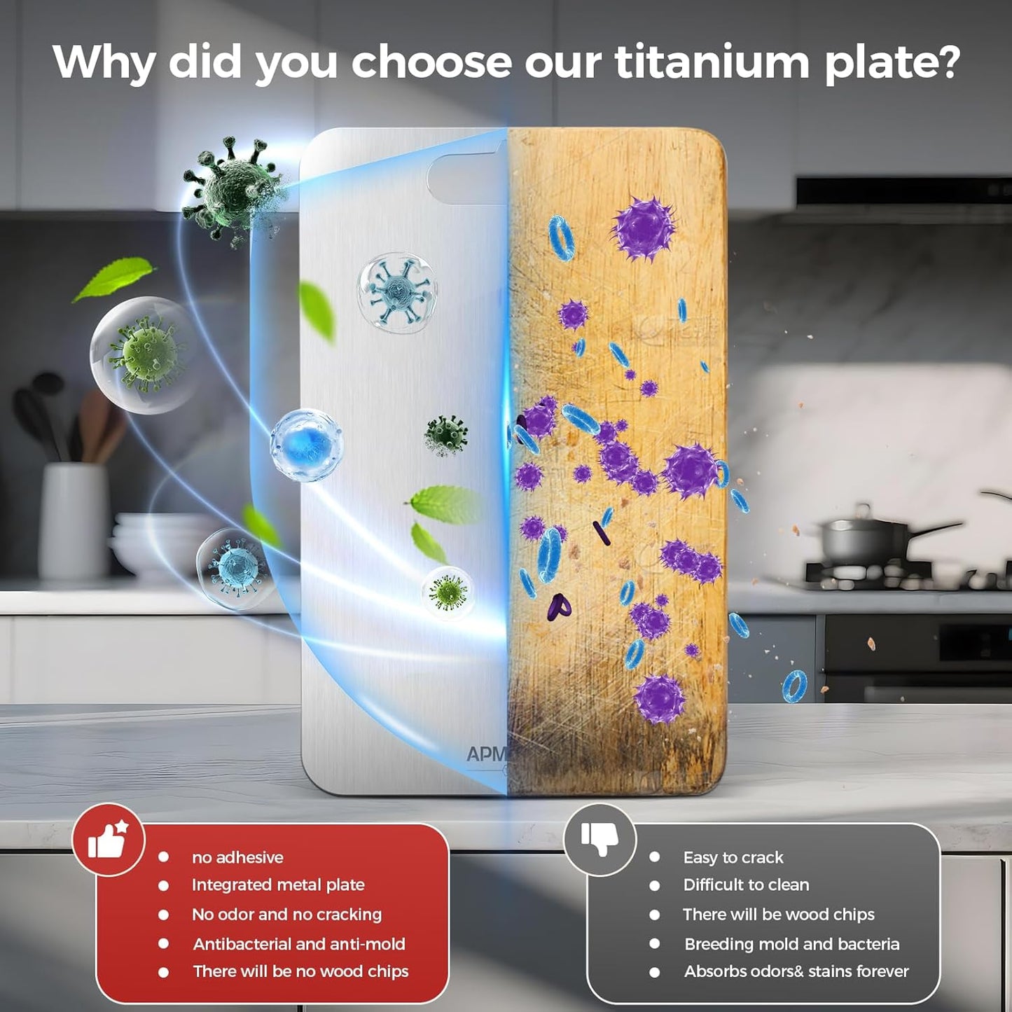 Titanium Cutting Board Set of 3,100% Pure Titanium Cutting Boards for Kitchen, Double Sided Non Toxic Cutting Board, Ideal Charcuterie & Chopping for Meat, Hygiene Durable Dishwasher（S+M+L)