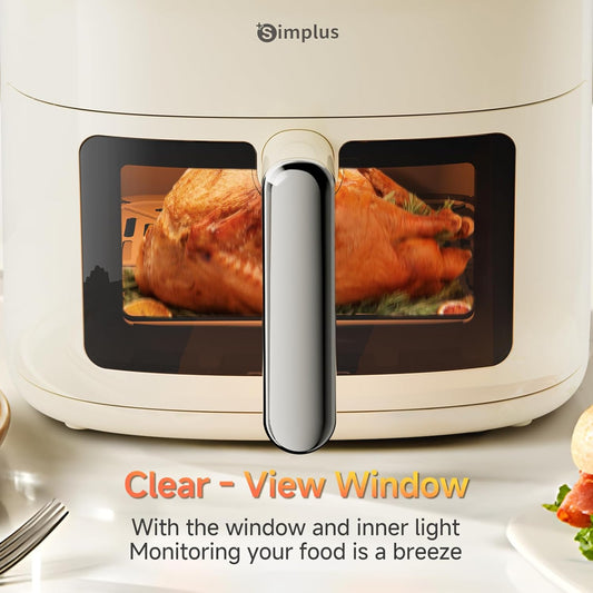 SIMPLUS Air Fryer 7 QT with Easy-View Window, Large Capacity Airfryer for Family, 400°F Rapid Air Crispy Technology, Touch Controls with 10 Presets, Nonstick & Dishwasher Safe Basket - Cream White