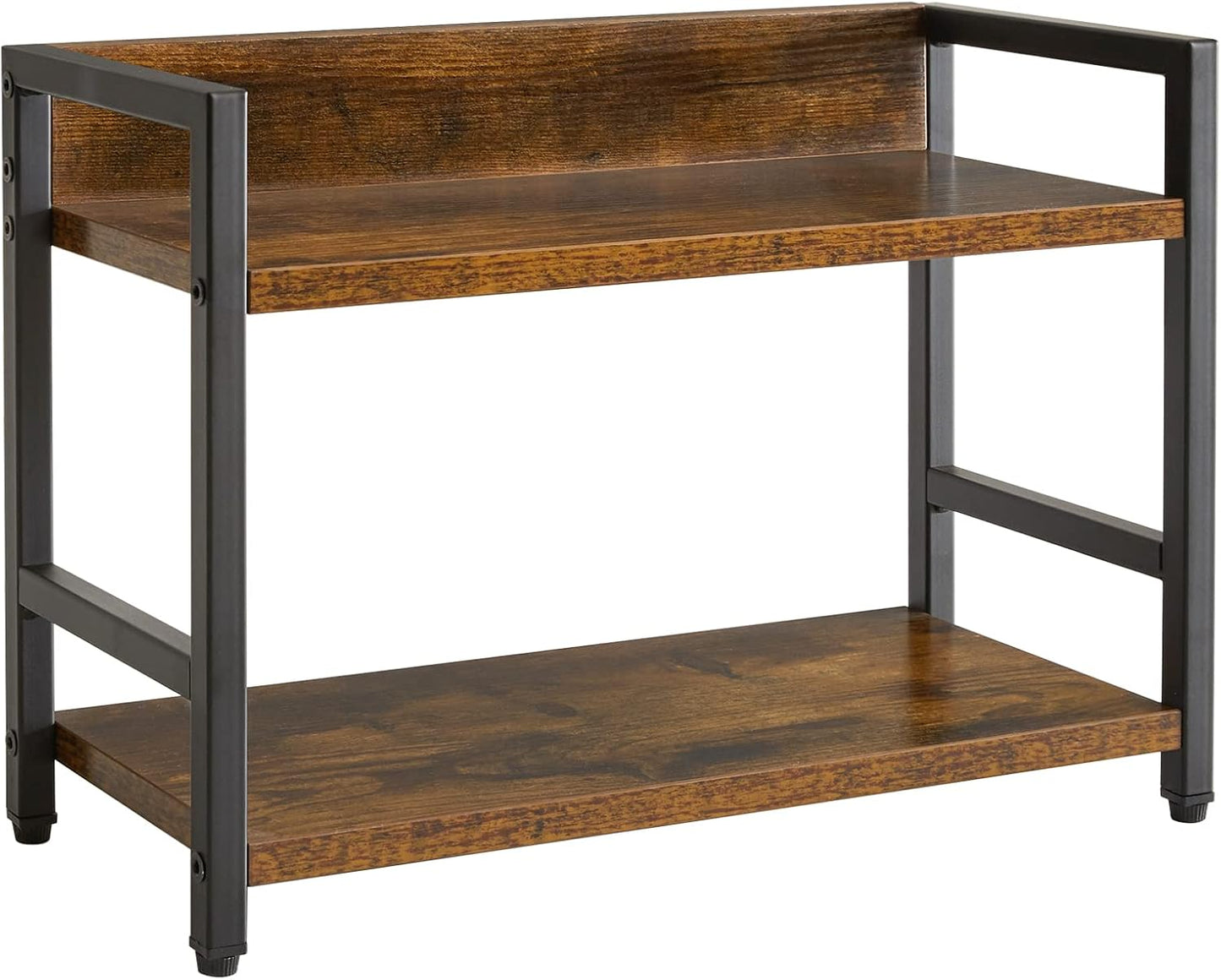 IBUYKE 2-Tier Spice Rack Industrial Counter Shelf Desktop Storage Organizer Standing Seasoning Rack for Countertop Kitchen Office Living Room Desktop Rustic Brown UTLJ002H