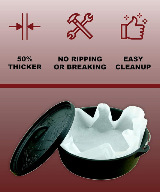 CampLiner Disposable Dutch Oven Liners – 20 Pack Extra-Thick Parchment Paper Rounds for 10”–14” Cast Iron Dutch Ovens | Eco-Friendly, Easy Cleanup Liners for Camping, Baking, & Outdoor Cooking