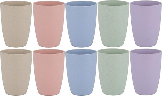 LuckyZone Wheat Straw Reusable Cup (12 oz) - Unbreakable Drinking Glasses Sets for Home Outdoor - Dishwasher Safe Tumbler - BPA Free and Eco friendly (10Pcs/5Color)