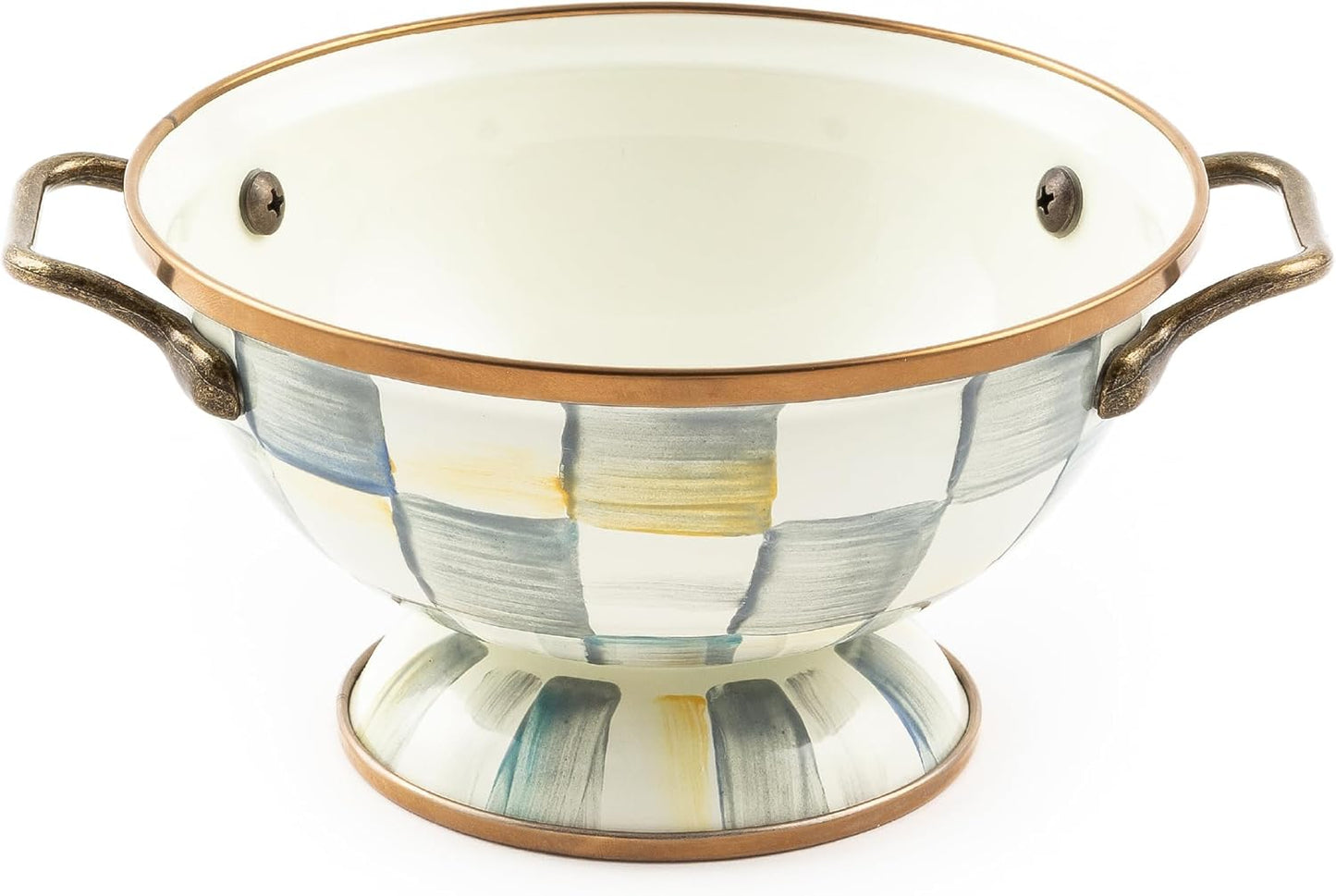 MACKENZIE-CHILDS Enamel Bowl, Serving Bowl for Entertaining, Simply Anything Bowl, Gray-and-White Sterling Check