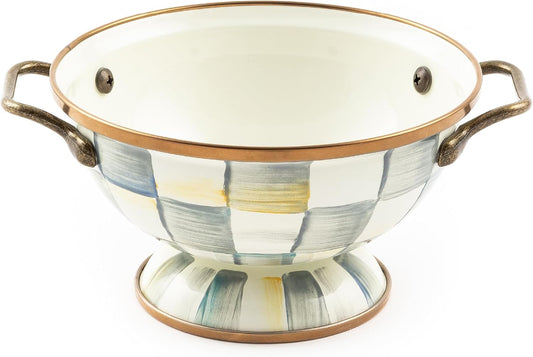 MACKENZIE-CHILDS Enamel Bowl, Serving Bowl for Entertaining, Simply Anything Bowl, Gray-and-White Sterling Check
