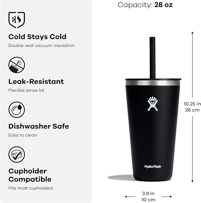 Hydro Flask All Around Tumbler Straw Lid, Insulated Travel Mug, Stainless Steel Coffee Cup 28 Oz Aloe