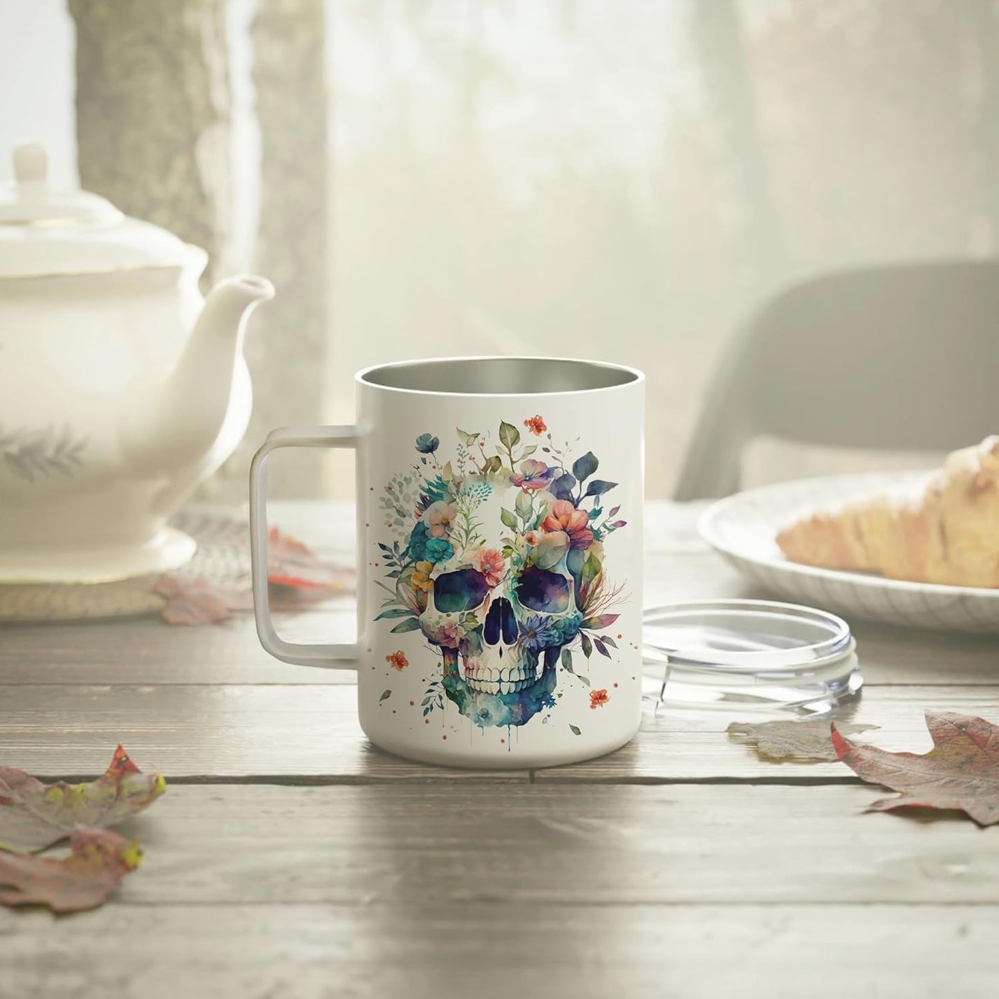 Hyturtle Skull Cup Gifts Skull Lovers - Just A Girl Who Loves Skulls Coffee Mug Stainless Steel 12oz - Goth Gifts For Women - Cute Gothic Lover Gift For Her, Girls, Daughter On Birthday Christmas