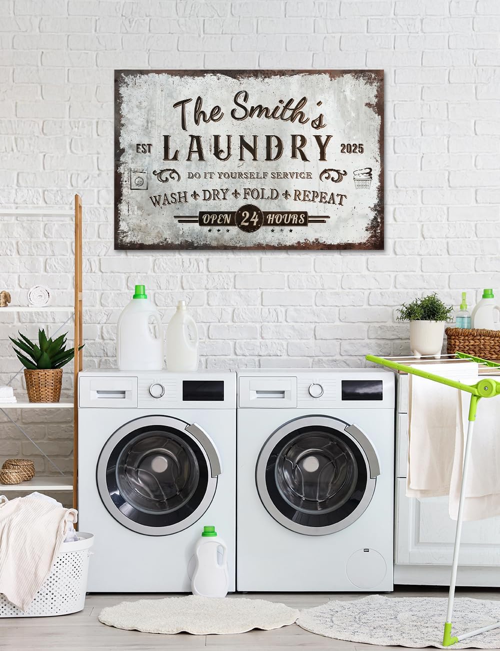 IPIC - Personalized Laundry Room Sign, Large Custom Canvas Wall Art with Family Name, Rustic Farmhouse Style Decor Gift for Home or Business, Made in USA