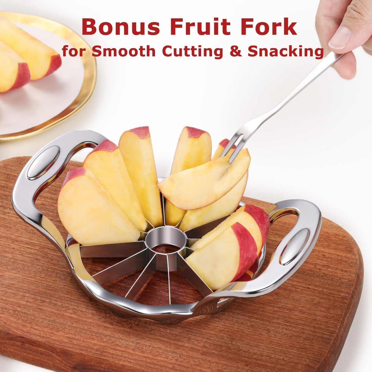 Apple Slicer, AMOHEE 12 Slice Heavy Duty Stainless Steel Apple Slicer and Corer with 3 Forks and a Cleaning Brush