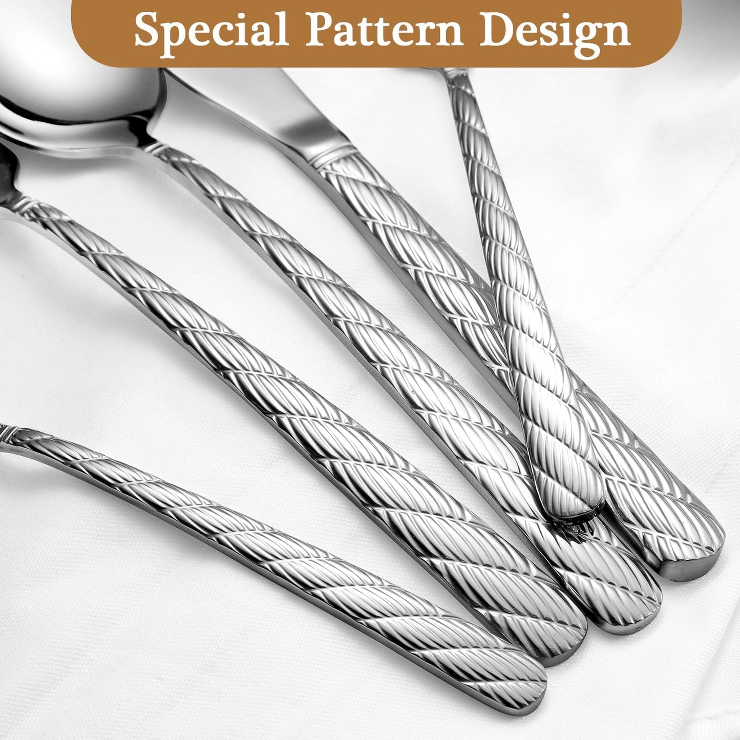 Luxury Hammered Silverware Set, 30 Pieces Flatware Set Service for 6, 18/10 Premium Stainless Steel, Mirror Polished Cutlery Utensil Set Include Fork Knife Spoon Set Dishwasher Safe