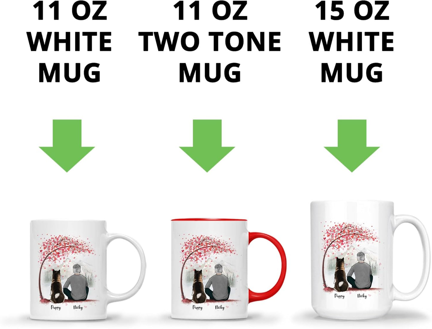 Gossby Personalized Dog Mug - Life is Better with a Dog (Man - Dog - Pink Tree) - 11oz, 15oz Customizable Dog Lover Mug for Dog Dad - Personalized Dog Dad Gifts for Dog Owners - White, Two-tone Mug