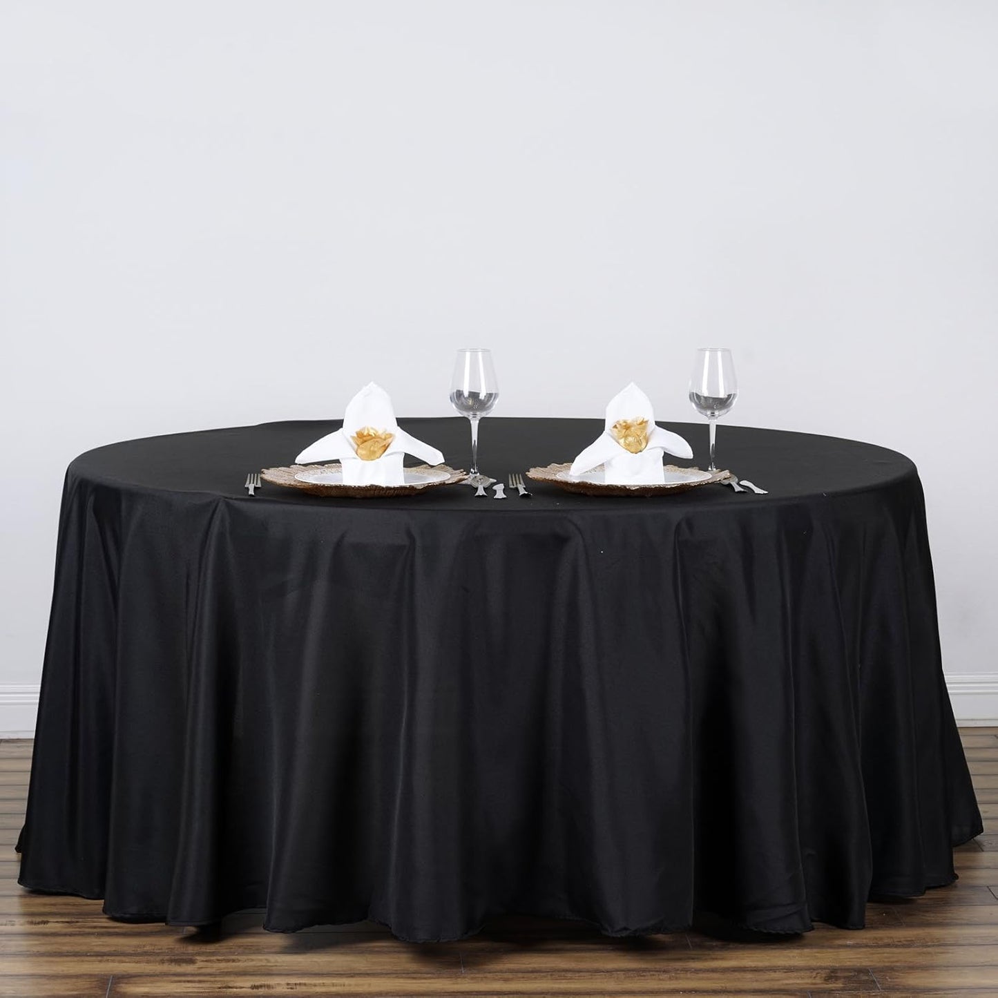 TABLECLOTHSFACTORY 120 Inch Black Round Tablecloth - Linens Polyester Table Cloth, Stain and Wrinkle Resistant Washable Table Cover for Wedding, Party, Banquet, and Restaurant