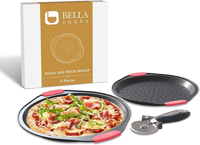 12 Inch Pizza Crisper Pan Set of 2 Non-Stick Perforated Pizza Tray for Crispy Crust, Heat-Resistant Carbon Steel Pizza Baking Pans, Dishwasher Safe Pizza Oven Trays for Even Heating & Air Circulation