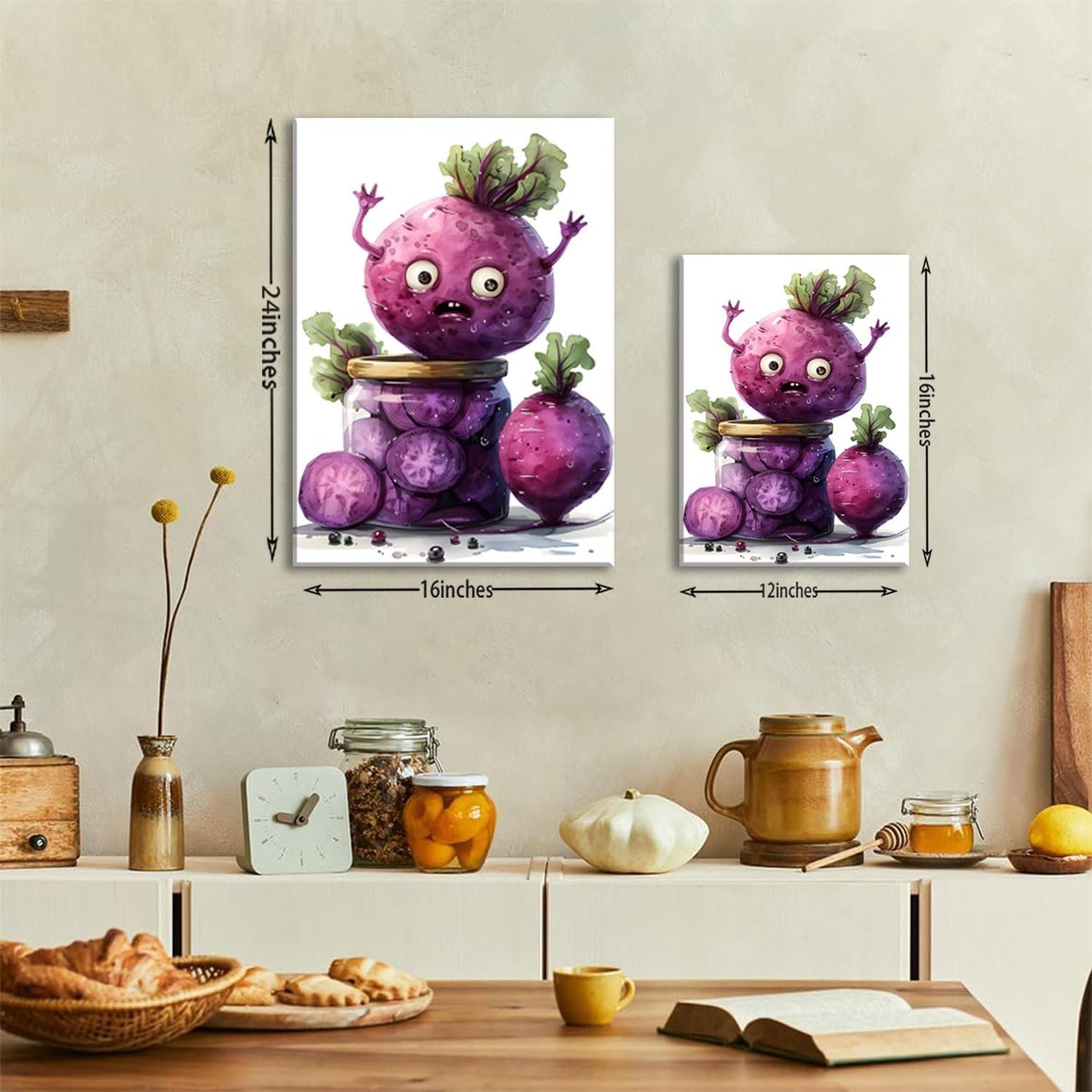 OIQArtOIQ Funny Kitchen Wall Art, Weird Kitchen Wall Decor, Vegetable Paintings Cool Postsers, Food Art, Eclectic Decor Dining Room, Chef Canvas Wall Art Print Artwork, Pickle Pictures