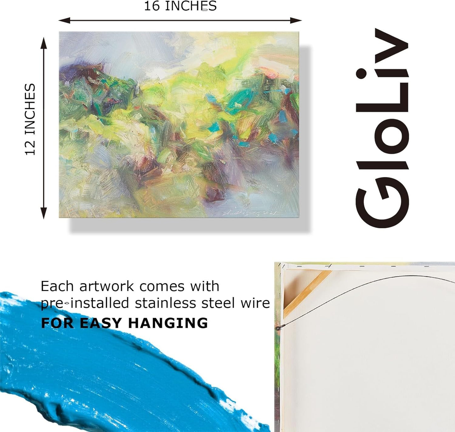 Gloliv Canvas Wall Art – Abstract Wall Decor Painting, Artist-Authorized Reproduction Canvas Prints, Modern Wall Art Decor for Living Room, Bedroom, or Office 16"x12"