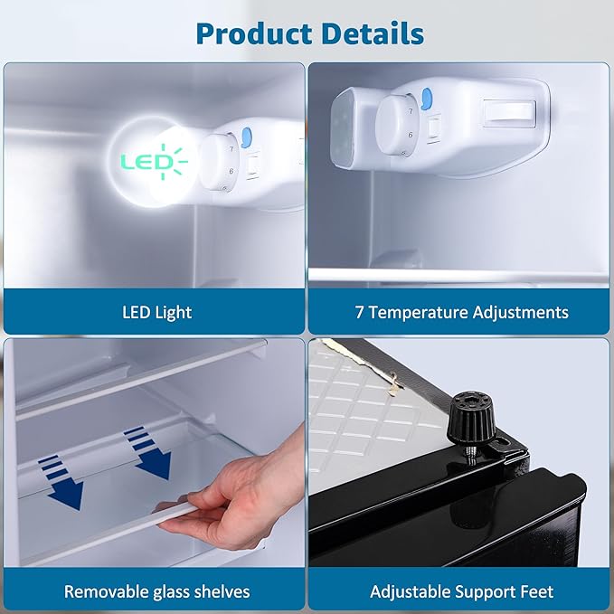4.8 Cu. Ft. Mini Fridge with Freezer, Compact Refrigerator with Adjustable 7-Level Thermostat, Double-Door Fridge for RV, Kitchen, Office, Silver