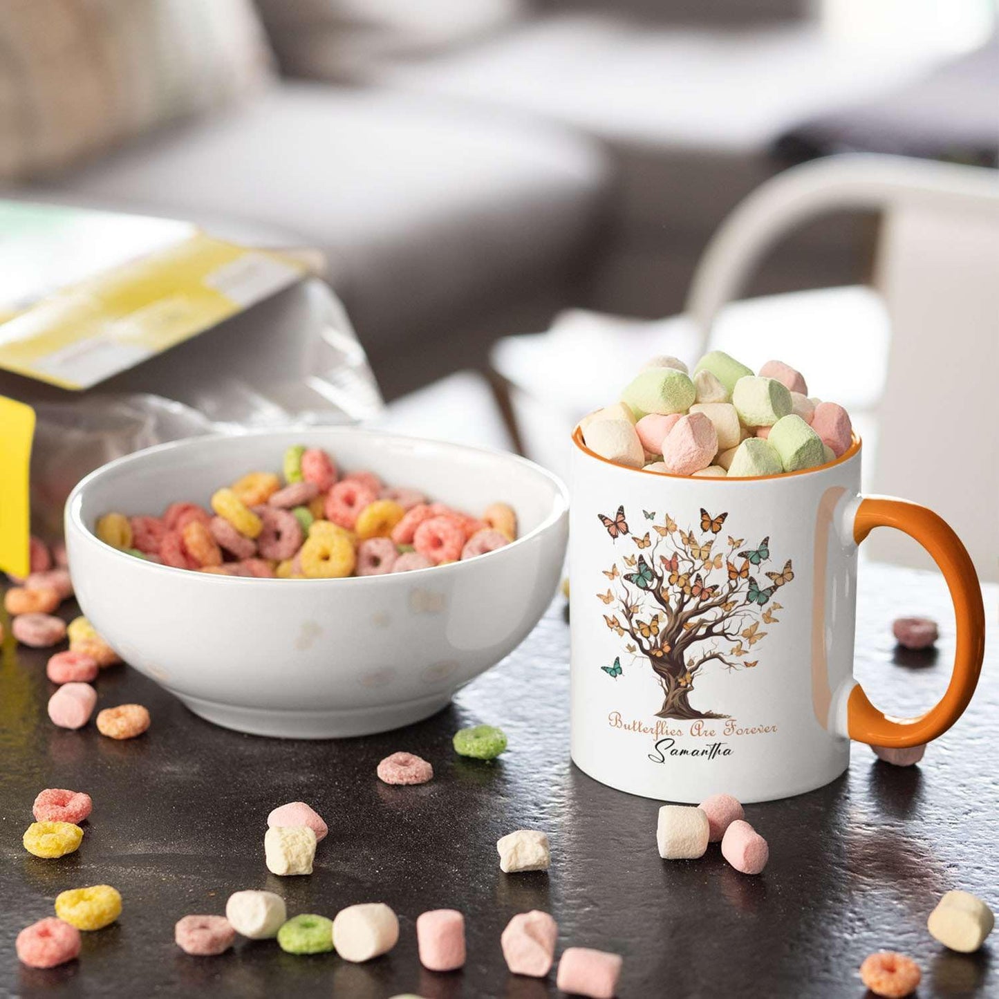 Personalized Name On Butterflies Are Forever Travel Cups, Custom Unique Butterfly Ceramic Tea Mugs, Customized Meaningful Animal Coffee Cups For Friends On Occasions 11oz 15oz