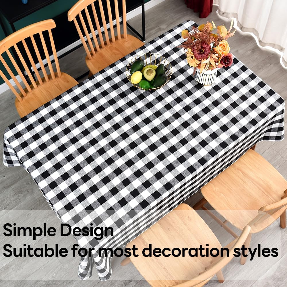 Gingham Tablecloth Rectangle Table Cloth Heavy Duty Cotton Checkered Table Cover for Spring Picnic Kitchen Dining(C-Black, 52x120 inch)
