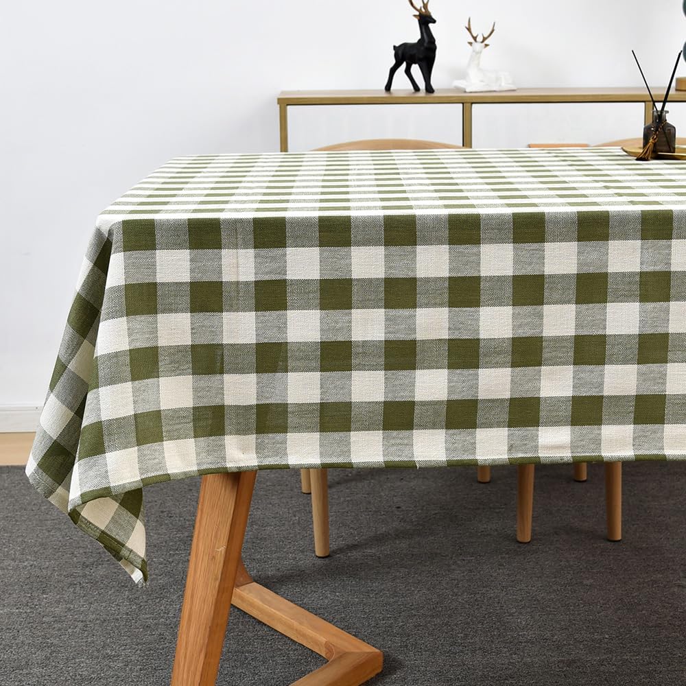 Gingham Tablecloth Rectangle Table Cloth Heavy Duty Cotton Checkered Table Cover for Spring Picnic Kitchen Dining(C-Sage Green, 52x70 inch)