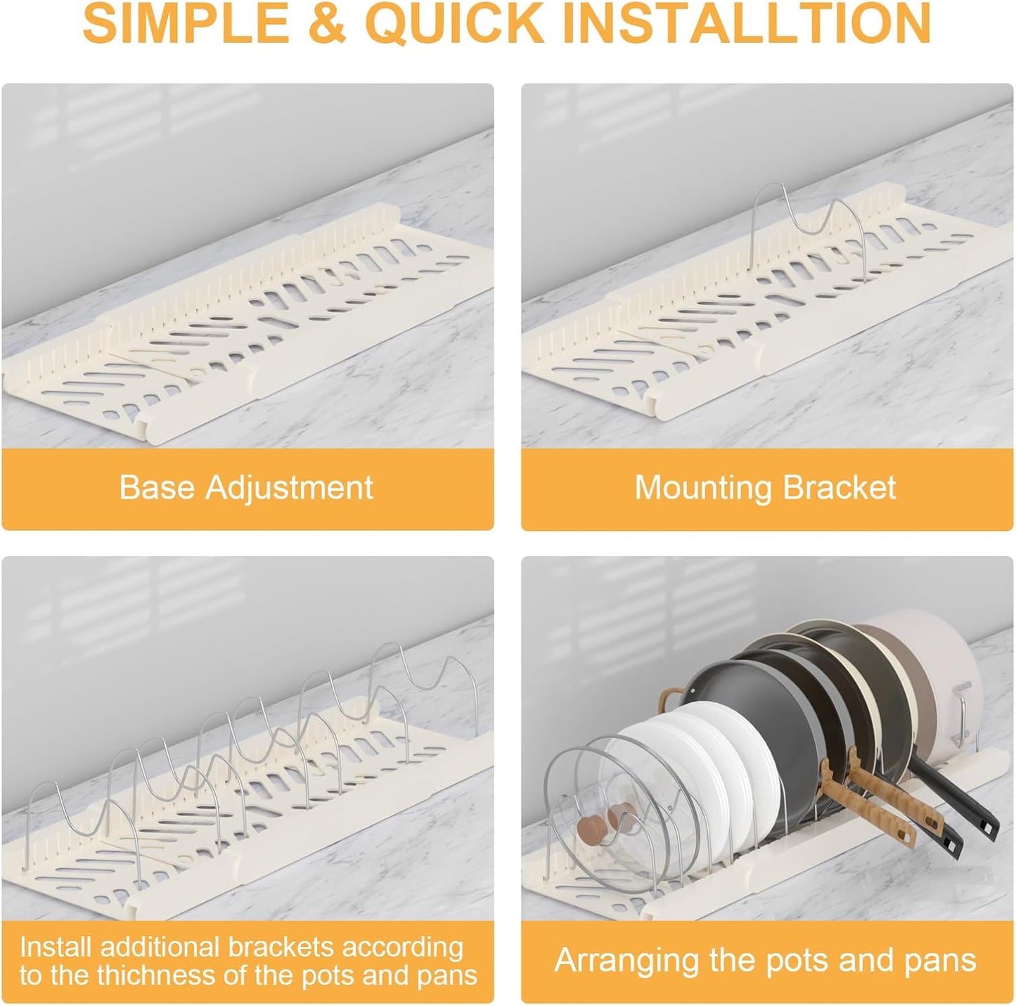 Pots and Pans Organizer Under Cabinet,Expandable Pot Lid Holder with 10 Adjustable Dividers,Pot Rack,Kitchen Pantry Countertop Storage for Bakeware, Cutting Boards, Frying, Lid, Cookware,Dishes