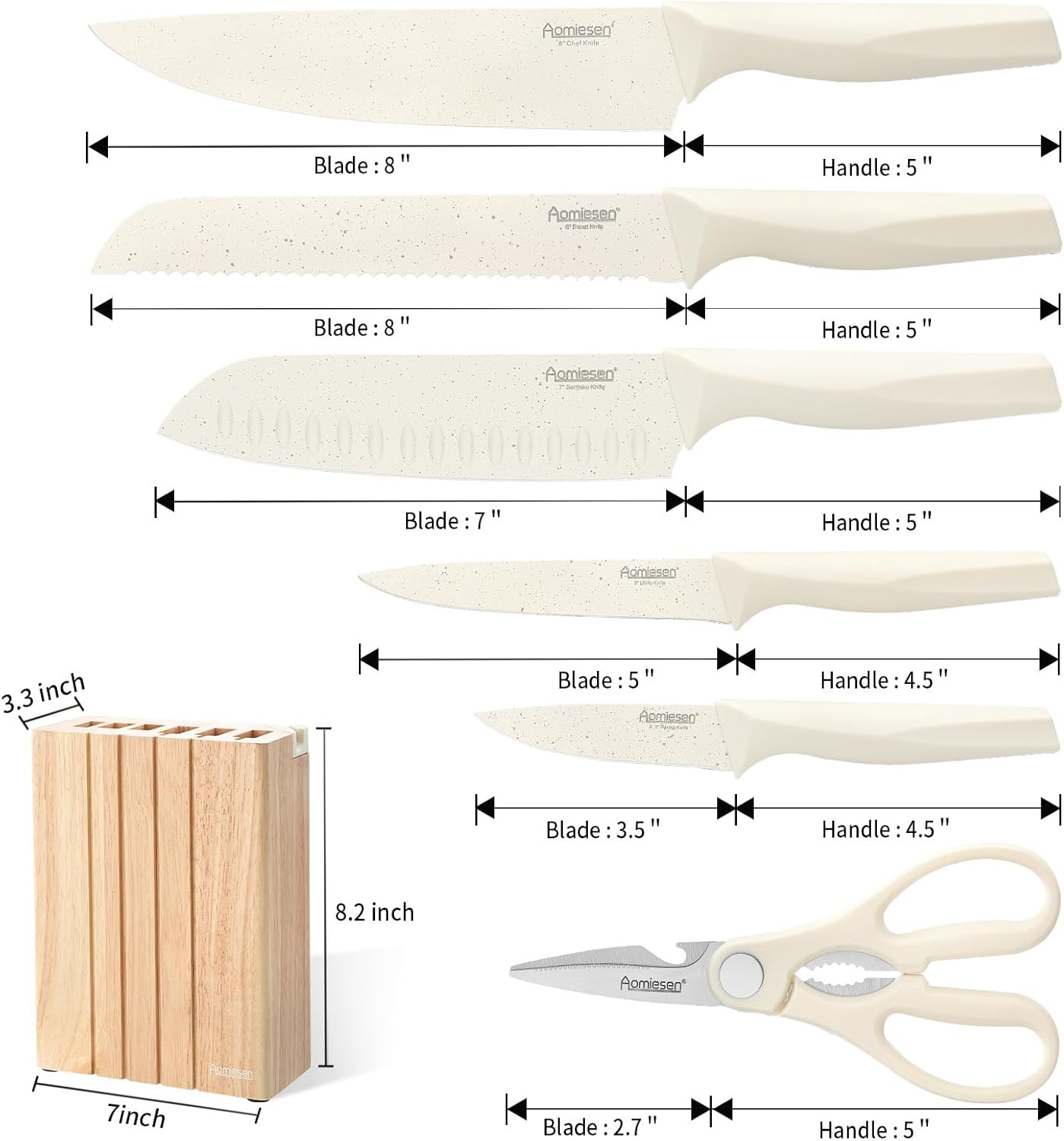 Premium Quality 8-Piece Knife Set with Block, Lightweight and Strong, ﻿ Ergonomic Handles for Home,Dishwasher Safe ﻿