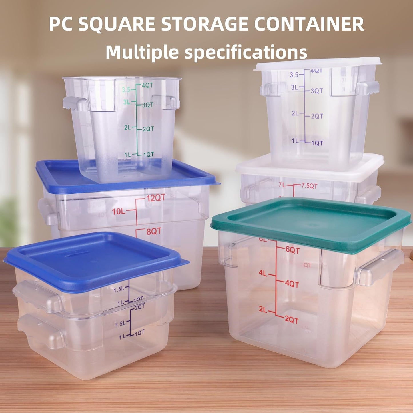 2 Pack RED Square Food Storage Container With Lid,2-12 Quart Commercial Storage Box With Scale & Handle,Cake Making,Dough Marinating Meat,Kitchen Supplies (4 Quart)