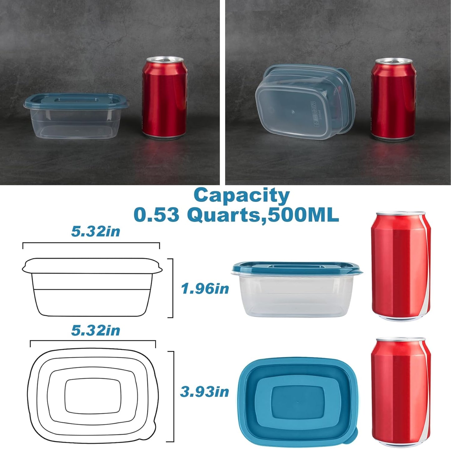 5PCS Small Food Storage Containers,Freezer Microwave safe,Food Container Sets,BPA Free Plastic Meal Prep Containers & Kitchen Set,Lunch Containers,use for School,Work and Travel,0.53 Quarts Per Box