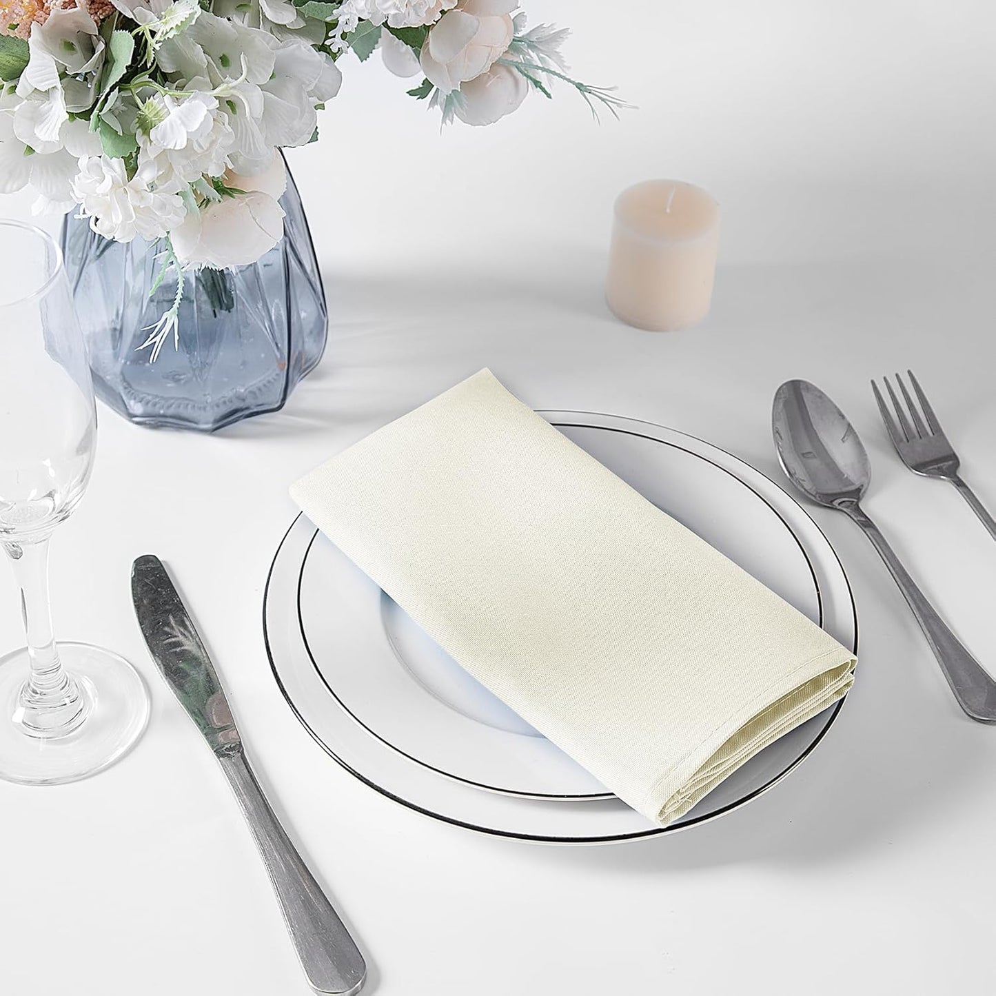 Bailarina Cloth Napkins Set of 40,17x17 inches Dinner Napkins Cloth Washable,Polyester Square Table Cloth Napkin Bulk with Hemmed Edges Ideal for Banquets, Parties and Weddings-Ivory