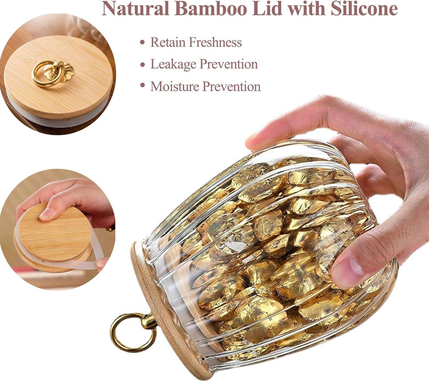 Viovian 25FL OZ Glass Candy Jar with Wood Lid Clear Decorative Vintage Glass Storage Jars Canister for Food Coffee Beans Nuts Sugar Cookies 750ml