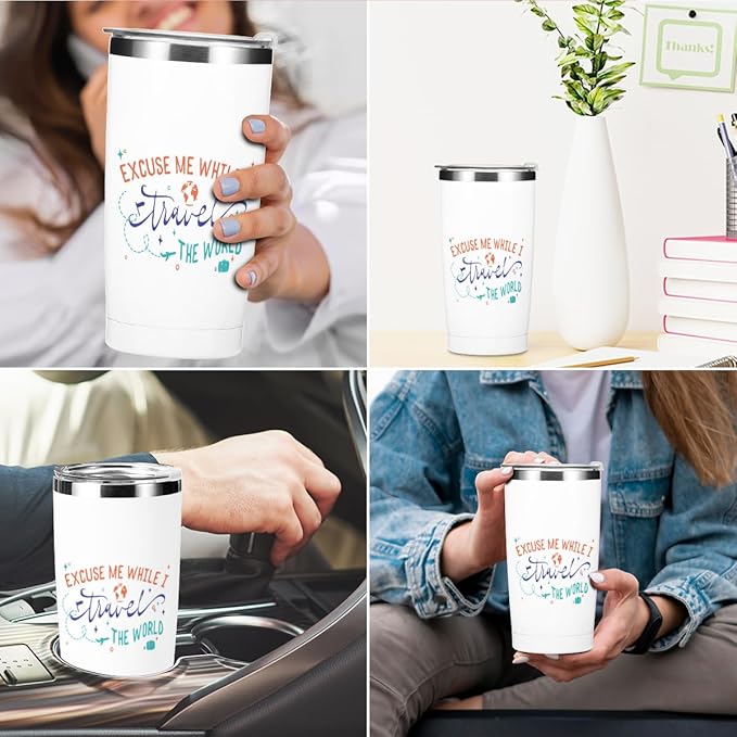 Travel Gifts Tumbler, Travel Essentials 20 oz Stainless Steel Coffee Mug，Insulated Cup with Lid for Car Office Camping, Flight Vacation Gifts for Women Men Travelers Girls Trip Christmas Birthday