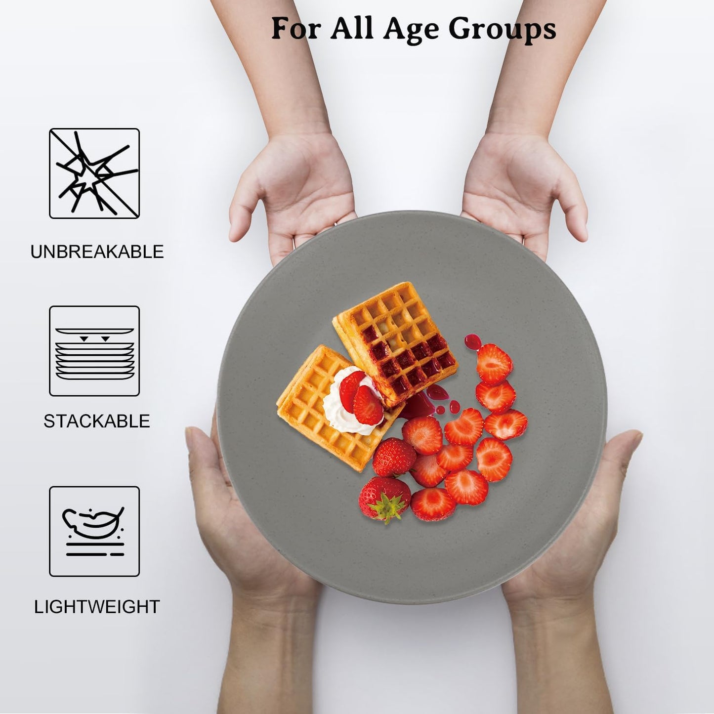 Wrova Wheat Straw Dinner Plates 9 Inch Unbreakable Set of 8 - Dishwasher & Microwave Safe Plastic Plates Reusable - Lightweight Plates for Kitchen,Camping,Apartment,Dorm,RV,Party - Black to Grey