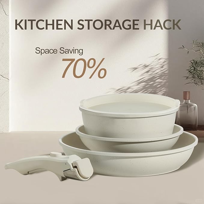 8PCS Ceramic Cookware,Nonstick Ceramic Pan, Removable Handle Pots and Pans Set, Stackable Pan Set, Nonstick Pots and Pans Set Non Stick pot for Home,RV