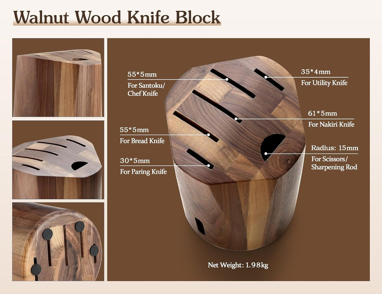 HEZHEN 7PCS Kitchen Knives Set - Professional Forging Damascus High Carbon Steel Chef Knife, Santoku, Bread, Utility, Fruit Knives & Multifunctional Kitchen Scissors - 6Slot Black Walnut Block