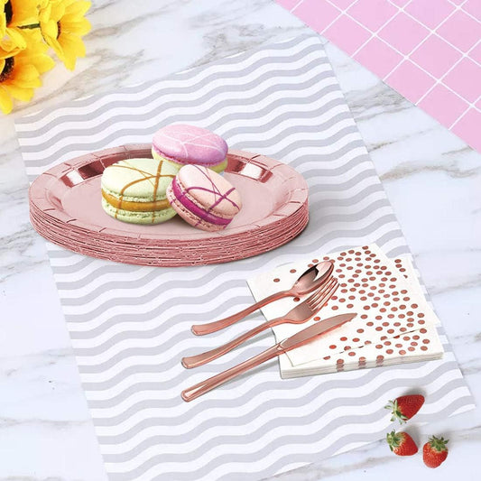 Rose Gold Birthday Party Favors for Women Rose Gold Plates and Napkins Party Supplies,Disposable Paper Plates and Cups Set for First Day of School,Bridal Shower,Baby Showers,Christmas, Serves 20