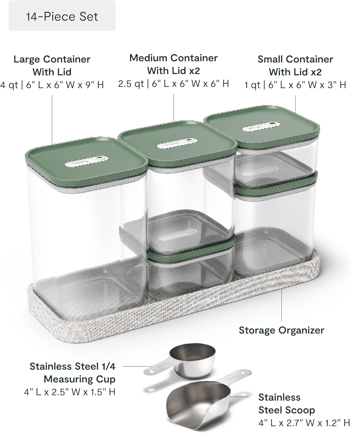 Caraway 14-Piece Glass Airtight Food Storage Containers with Lids – Non-Toxic, BPA-Free Kitchen Storage Containers – Stackable, Space-Saving Airtight Containers for Dry Goods and More - Sage