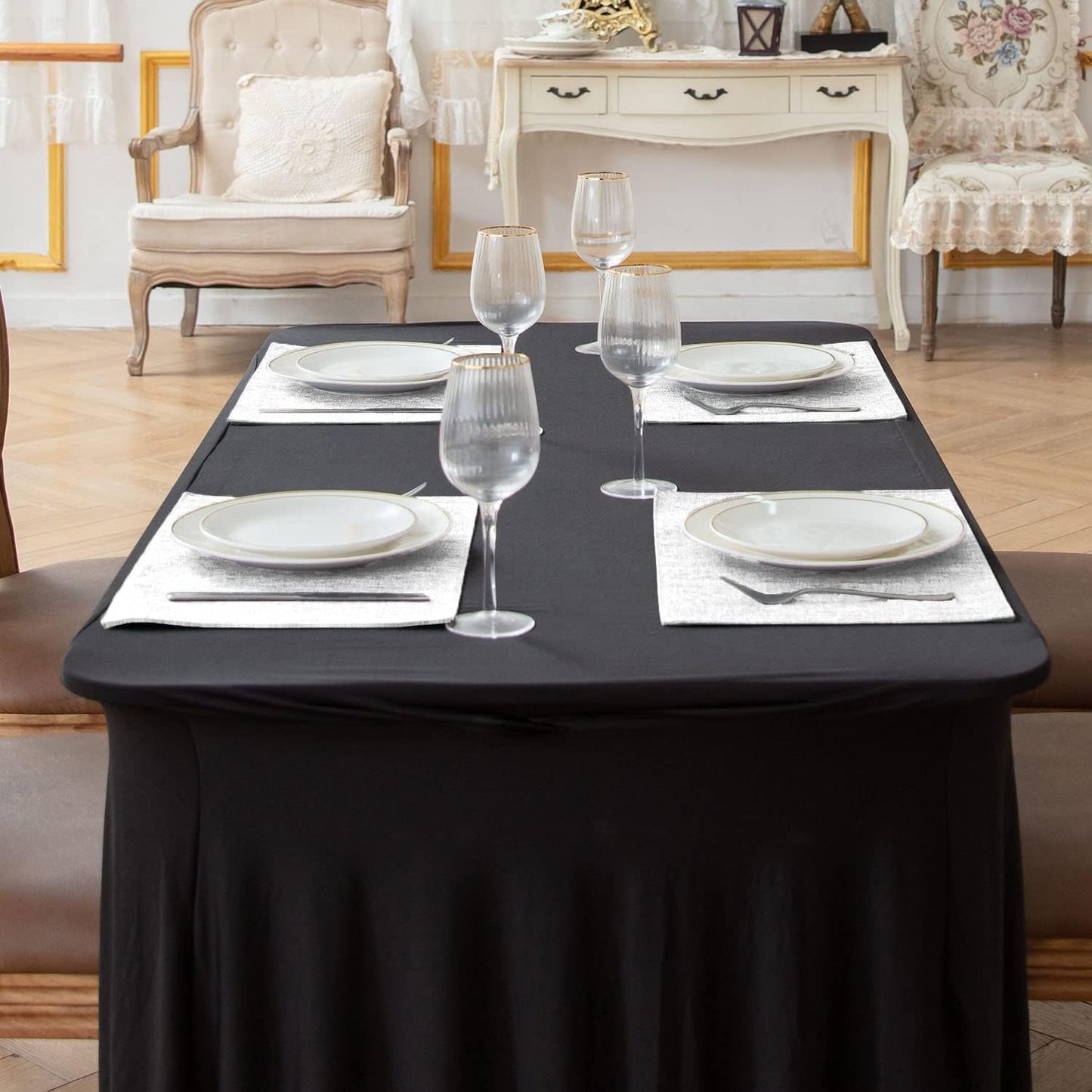 Cloth White Placemats Set of 8, Linen Type Fabric Placemats Machine Washable Heat Resistant Placemats Polyester Place Mats for Halloween, Thanksgiving and Christmas Dining Table (White)