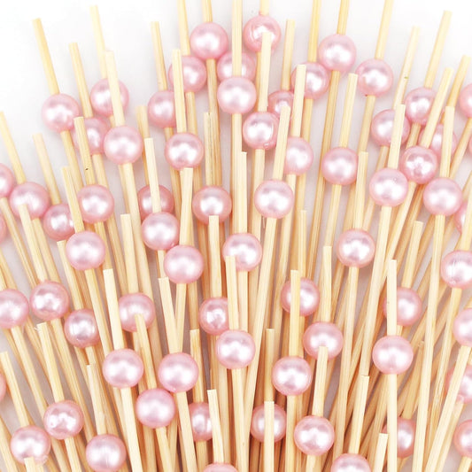1000 PCS Pink Cocktail Toothpicks for Appetizers, Natural Bamboo Coctail Skewers Sticks, Pearl Decorative Cocktail Tooth Picks for Drinks, Fruit, Charcuterie, Wedding Food Party Fancy 4.7 Inch Long