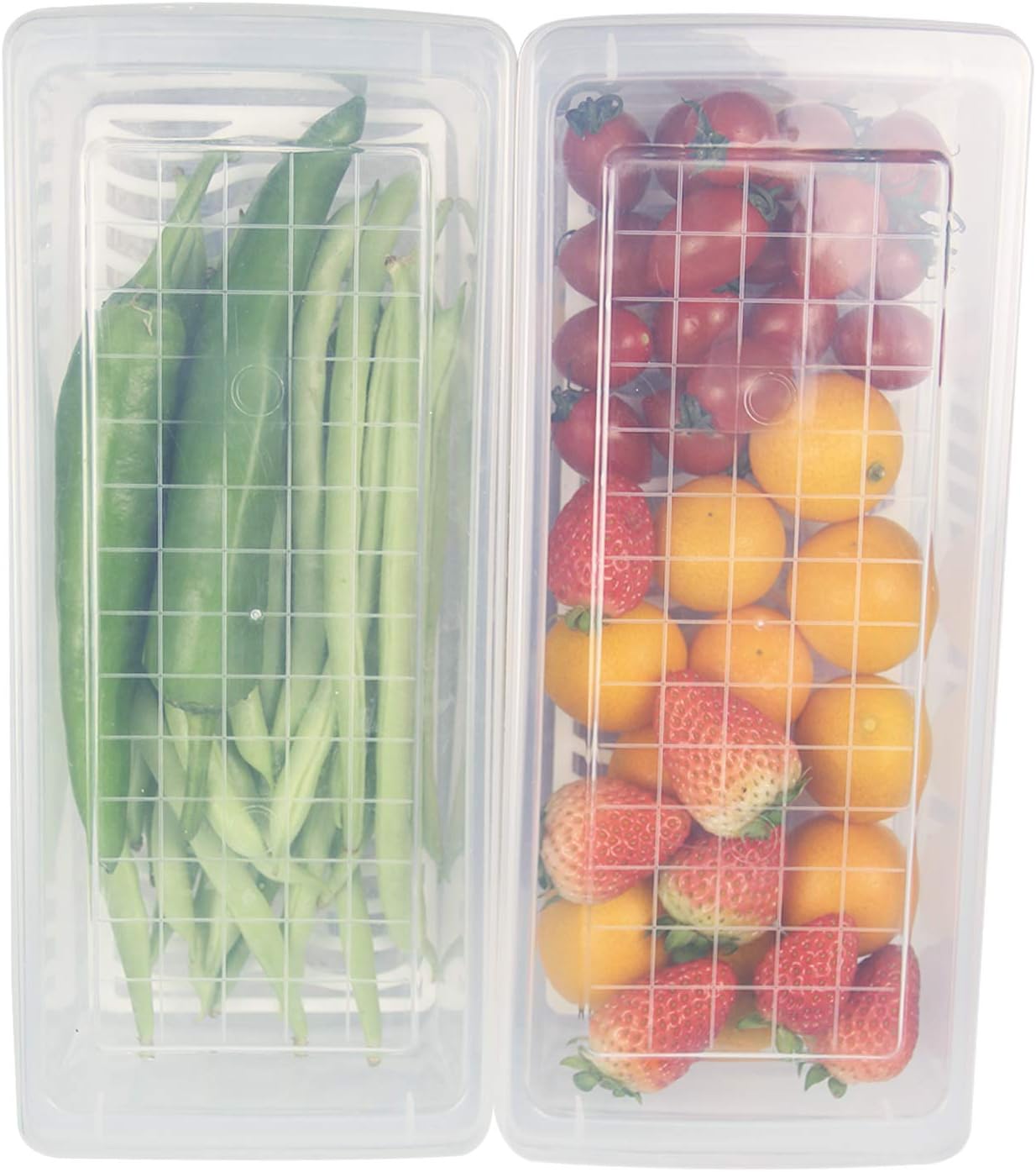 Food Storage Container, Plastic Food Containers with Removable Drain Plate and Lid, Stackable Portable Freezer Storage Containers - Tray to Keep Fruits, Vegetables, Meat and More (4,Small)