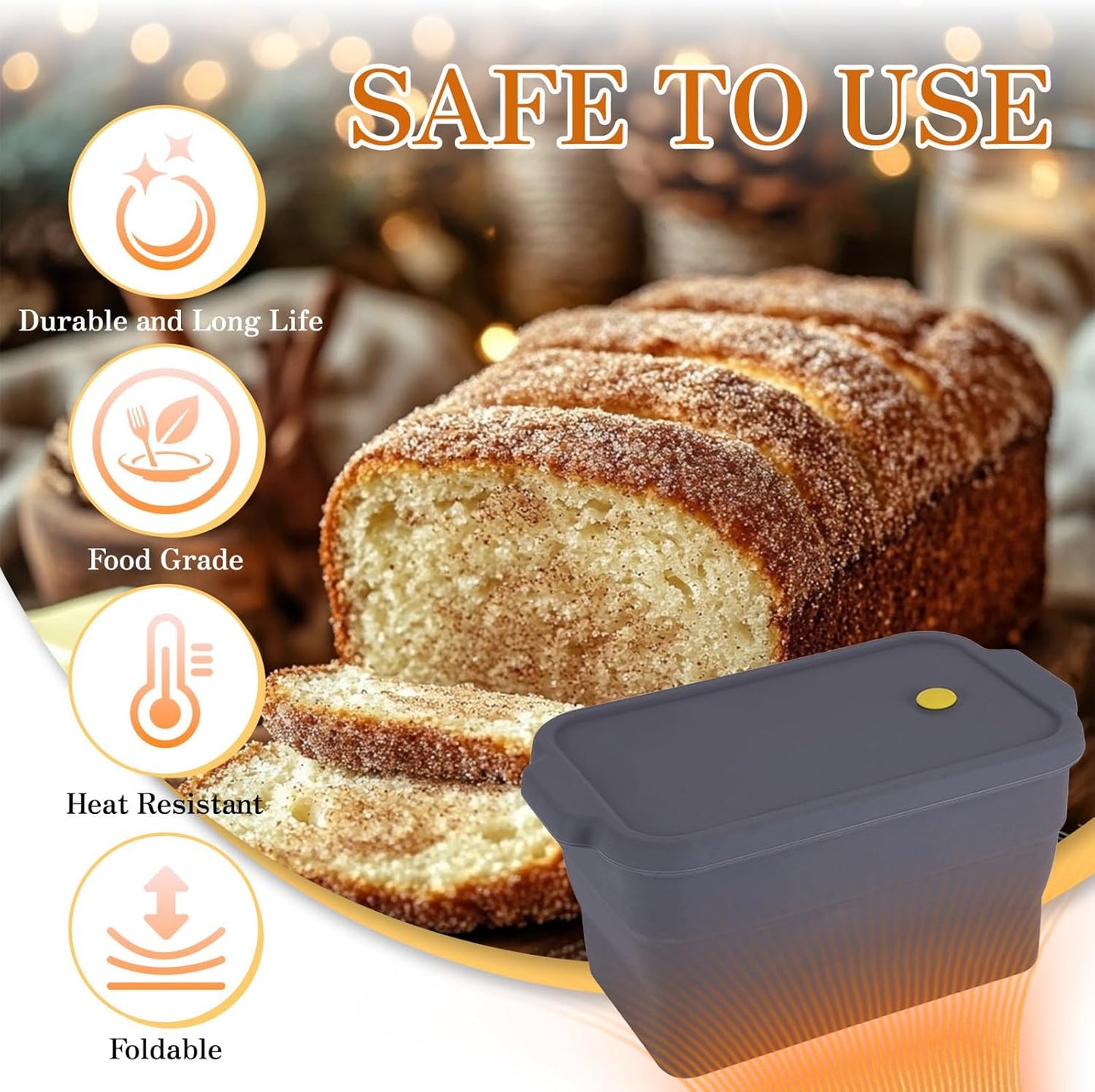 Bread Loaf Pan, Silicone Non-Stick Bakeware, Foldable Bread Toast Box Mold with Lid, Baking Pans for Breads, Cakes, Brownies