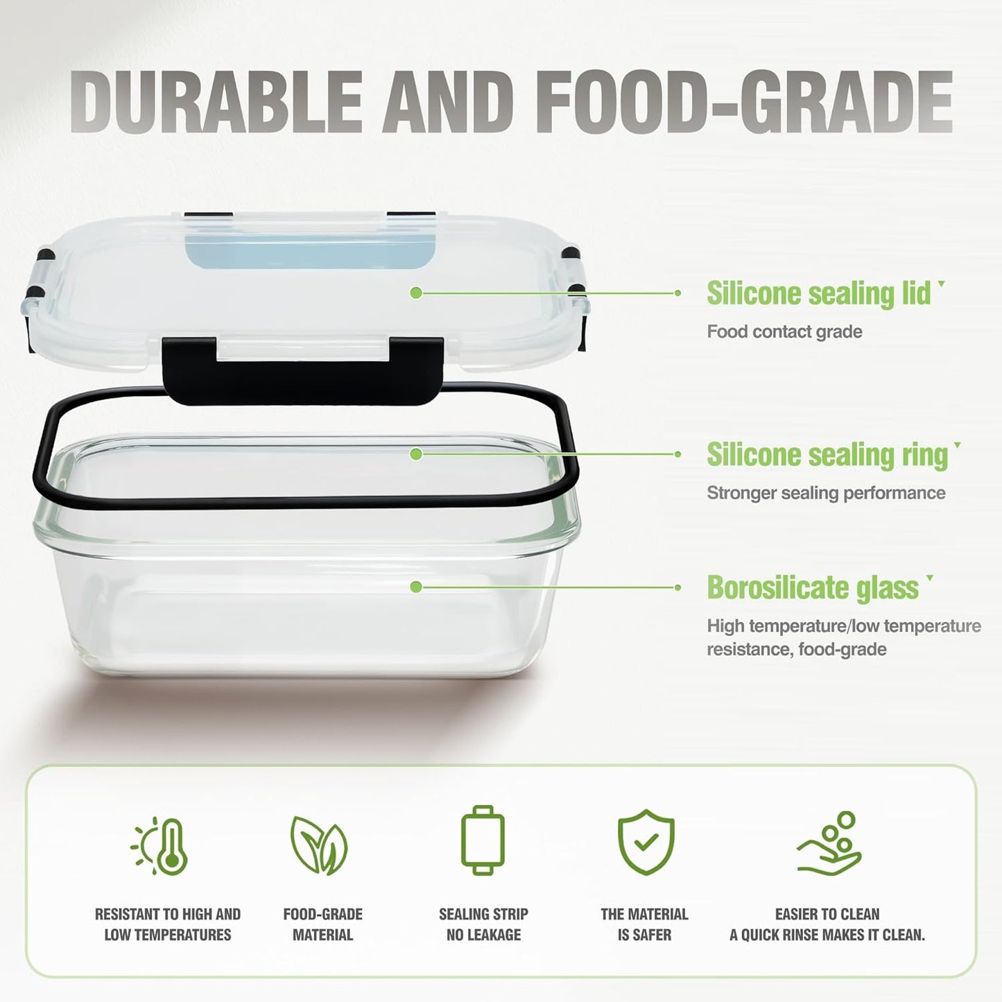 [10-Pack Glass Meal Prep Containers with Lids, Food Storage Containers with Snap Locking Lids, Airtight Lunch Containers, Microwave, Oven, Freezer and Dishwasher,Black