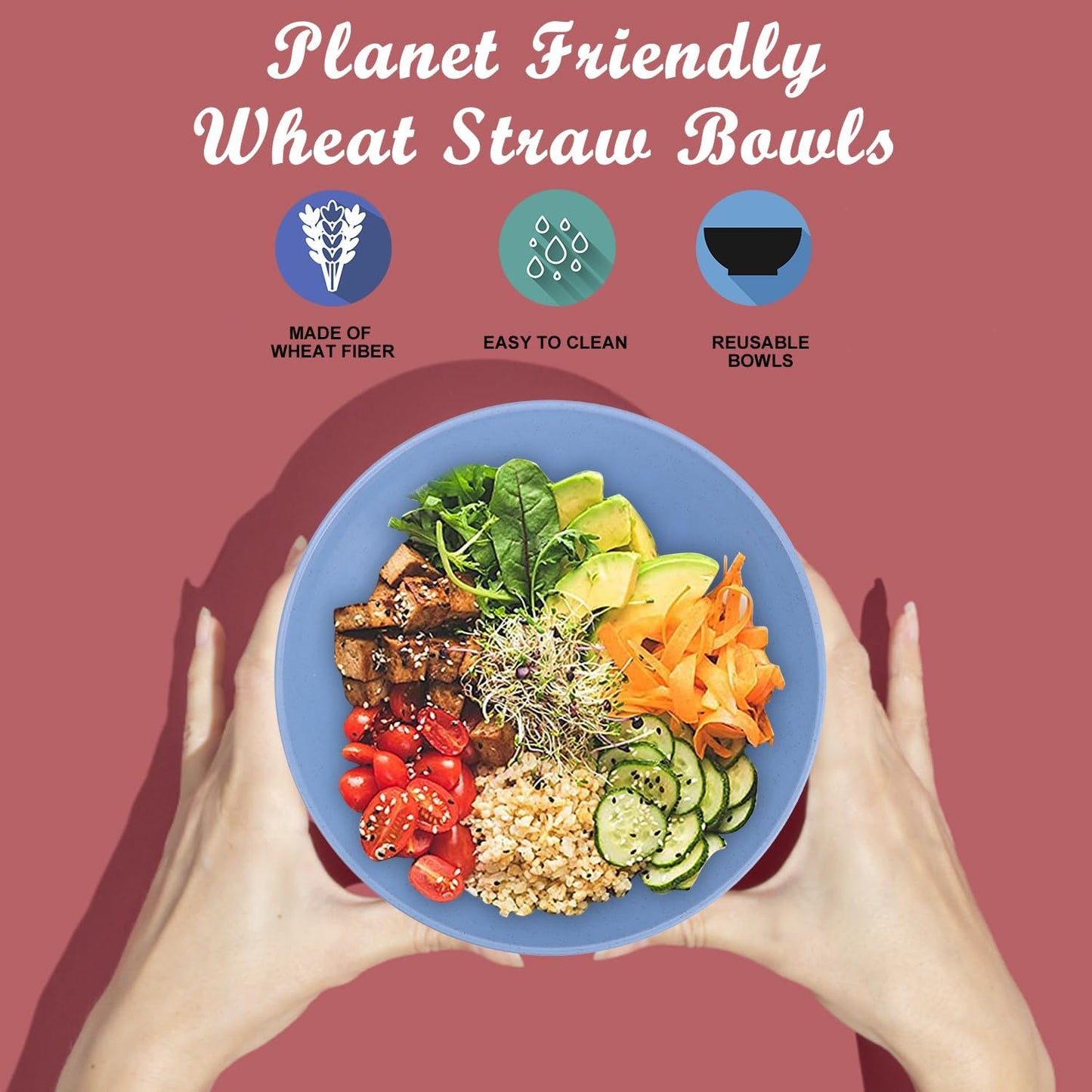 Wrova Wheat Straw Bowl Sets,6 PCS Unbreakable Cereal Bowl 50 OZ,Microwave and Dishwasher Safe Bowls,Super Big Bowl Sets BPA Free for Serving Cereal,Oatmeal and Salad (Sky Blue)